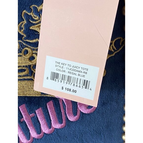 Juicy Couture The Key to Juicy Large Tote Handbag Regal Blue With Charm NEW - Picture 5 of 16